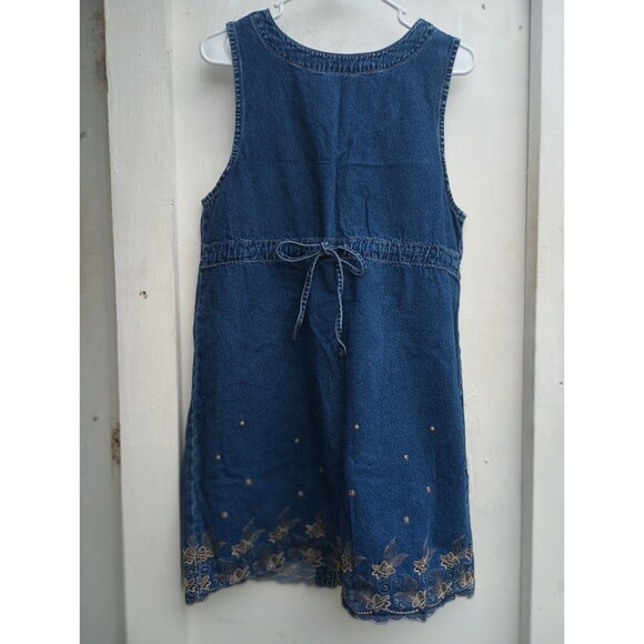 JL NY Sport Denim Jean Dress Womens Med Knee Length Gold Embroidered Cottagecore - Picture 2 of 6